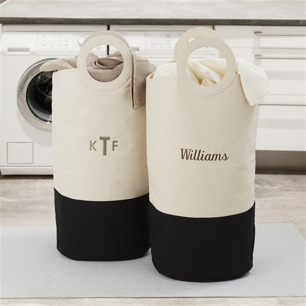 Embroidered Canvas Laundry Hamper  - 36873