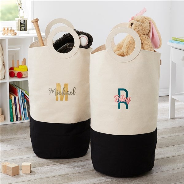 Playful Name Embroidered Canvas Storage Tote