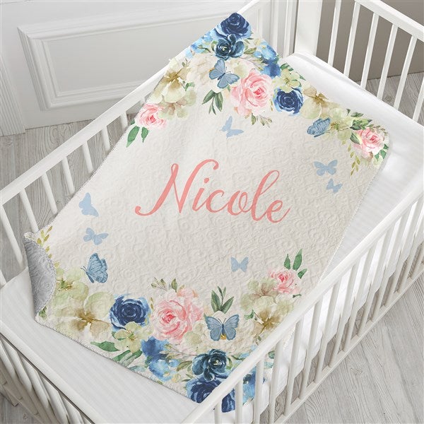 Butterfly Kisses Baby Girl Personalized 30x40 Quilted Baby Blanket
