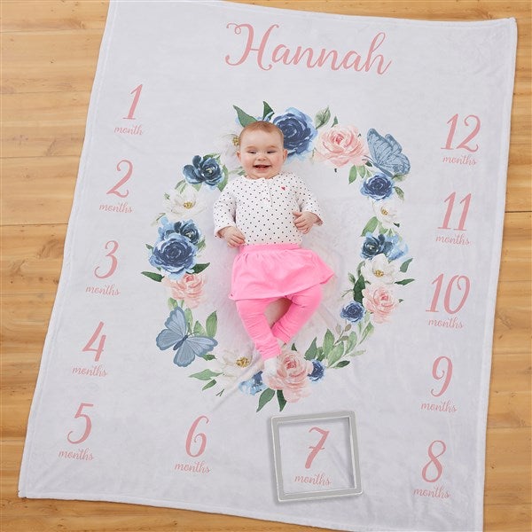 Butterfly Kisses Baby Girl Milestone Personalized Fleece Blanket  - 36897