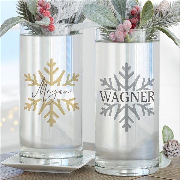 Personalized 7.5&quot; Flower Vase - Silver and Gold Snowflake - 36915