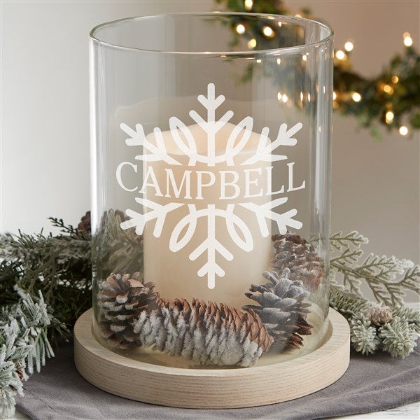 Personalized Hurricane Candle Holder - Etched Snowflakes - 36916