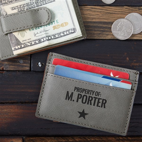 Monogrammed Commute Leather Card Holder - Shadow Print