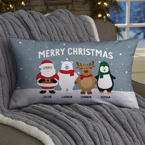 Personalized Christmas Throw Pillow - Santa and Friends - 36978