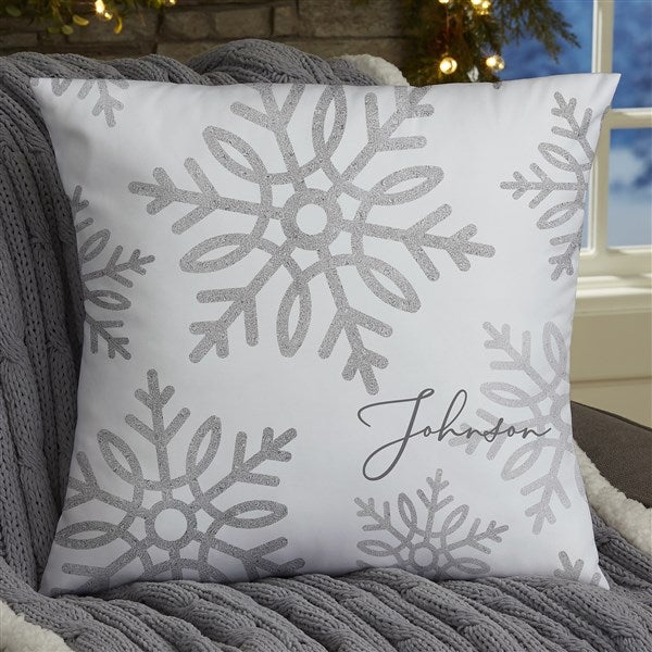 Personalized Throw Pillow Silver and Gold Snowflakes 18 Velvet Throw Pillow
