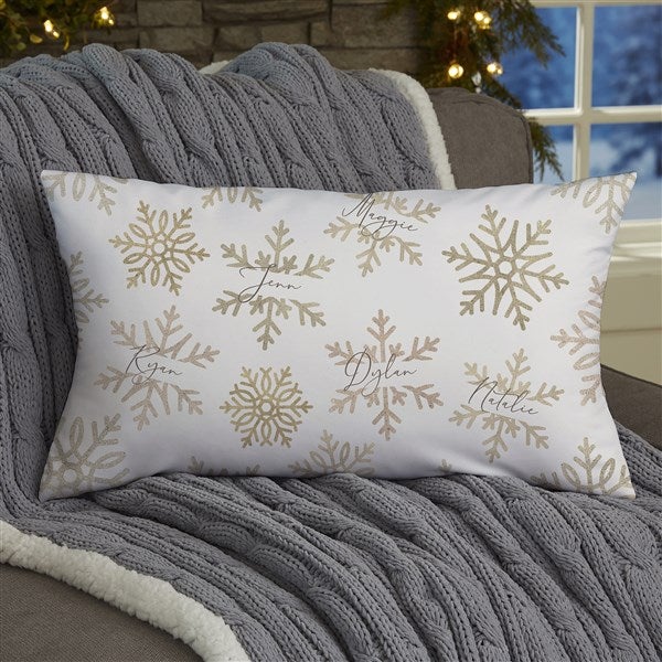Personalized Throw Pillow - Silver and Gold Snowflakes - 37023