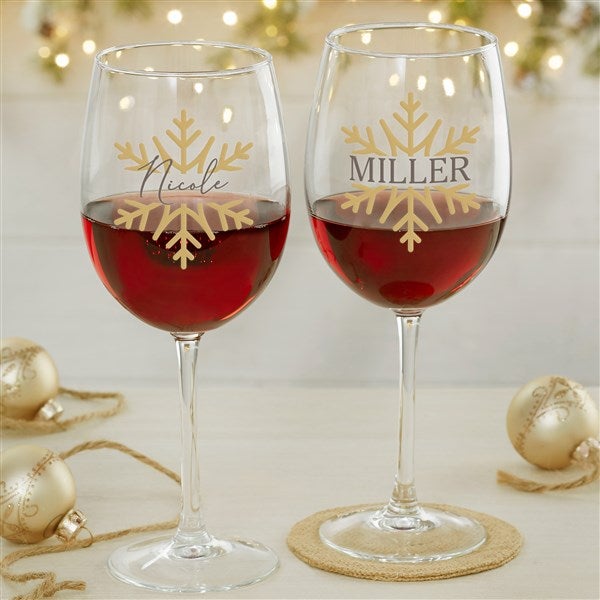 Personalized Wine Glasses - Silver and Gold Snowflakes - 37024