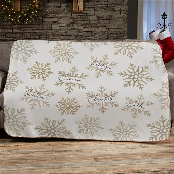 Personalized Blanket - Silver and Gold Snowflakes - 37025