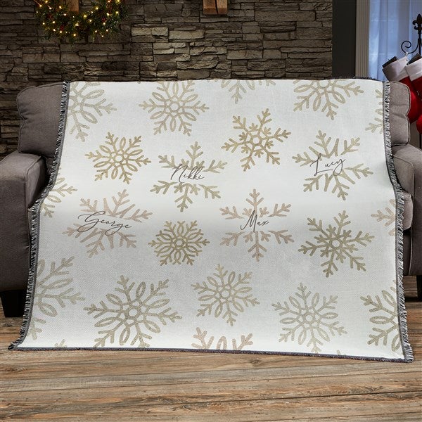 Personalized Blanket - Silver and Gold Snowflakes - 37025