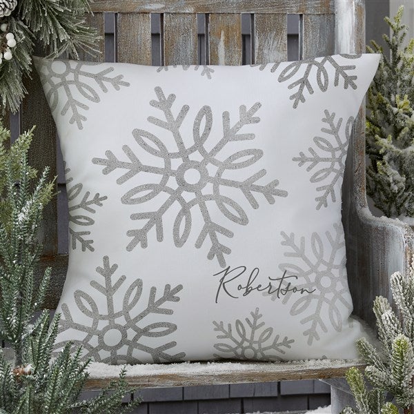 Personalized Outdoor Throw Pillow - Silver and Gold Snowflakes - 37026