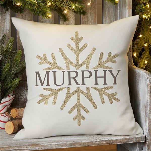 Personalized Outdoor Throw Pillow - Silver and Gold Snowflakes - 37026