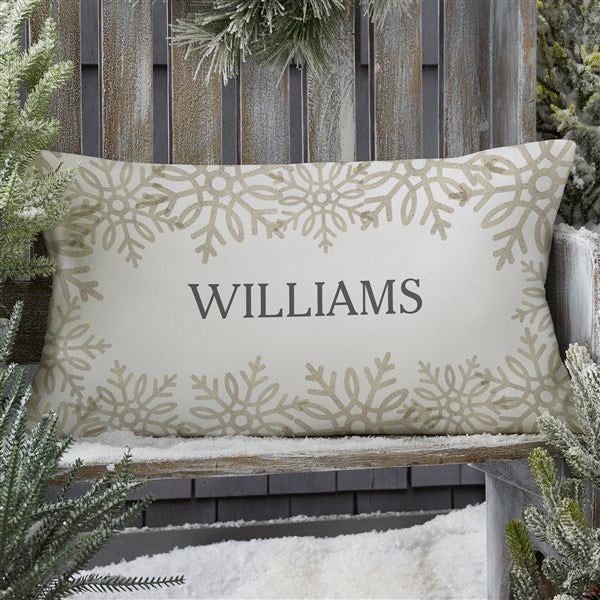 Personalized Outdoor Throw Pillow - Silver and Gold Snowflakes - 37026