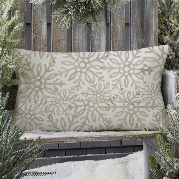 Silver and Gold Snowflakes Personalized Lumbar Outdoor Throw Pillow 12