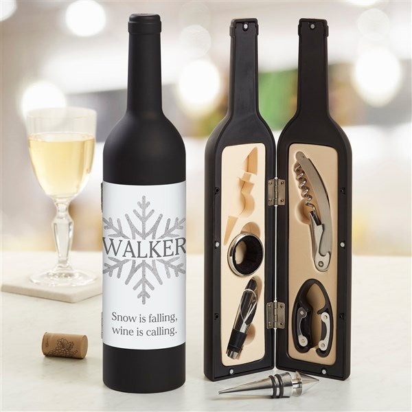Personalized Wine Accessory 5pc Kit - Silver and Gold Snowflakes - 37027