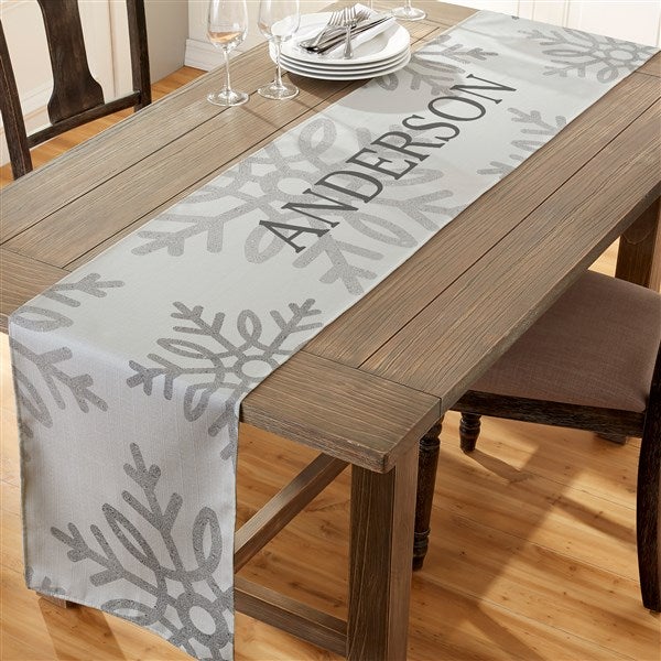 Personalized Table Runner - Silver and Gold Snowflakes - 37028