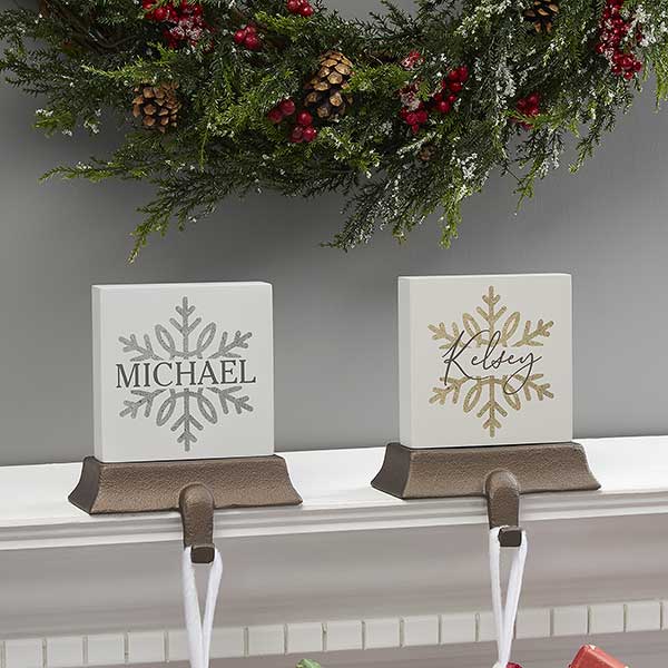 Personalized Stocking Holders - Silver and Gold Snowflakes - 37030