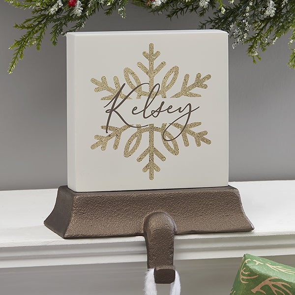 Personalized Stocking Holders Silver and Gold Snowflakes