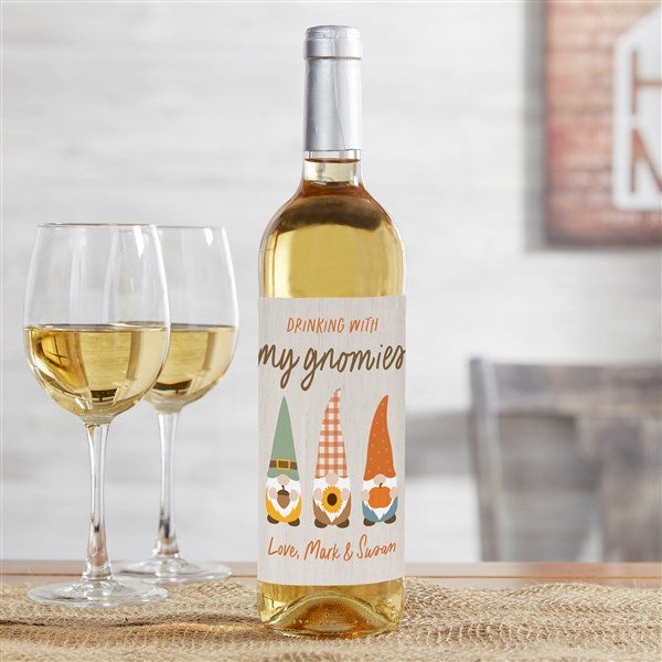 Personalized Wine Bottle Label - Fall Gnome - 37036