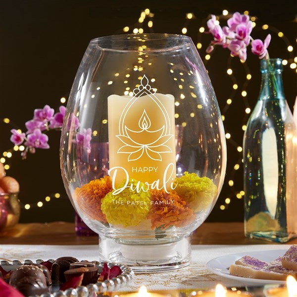 Diwali Engraved Hurricane Candle Holder