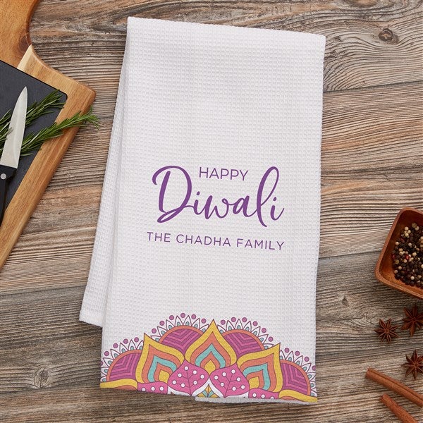 Diwali Personalized Waffle Weave Kitchen Towel  - 37046