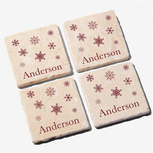 Personalized Tumbled Stone Coaster Set - Winter Wonderland - 37056