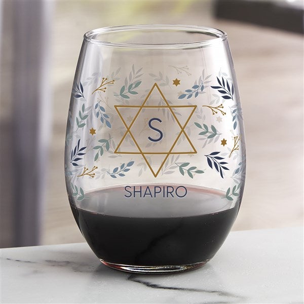 Spirit of Hanukkah Personalized Wine Glass Collection  - 37093