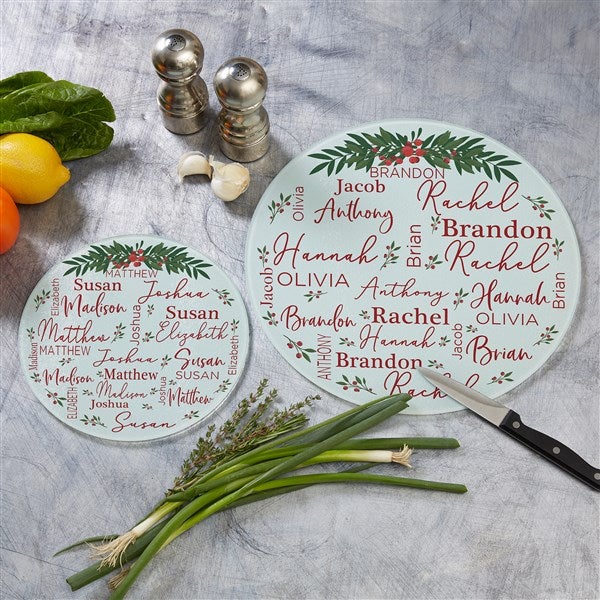 Personalized Round Glass Cutting Boards Merry Family