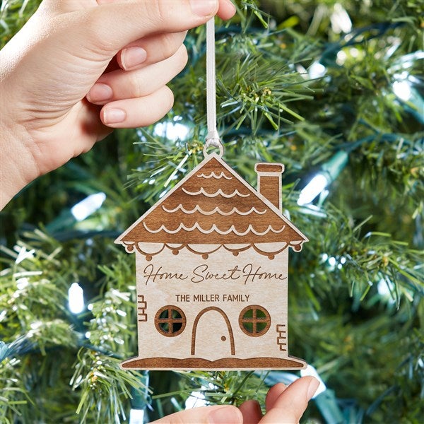 Christmas Cottage Personalized Wood Ornament Whitewash