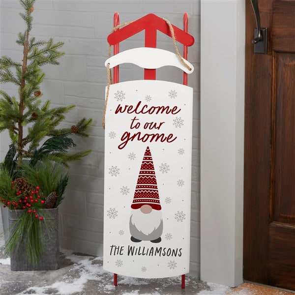 Personalized Decorative Wooden Sled - Christmas Gnome - 37216