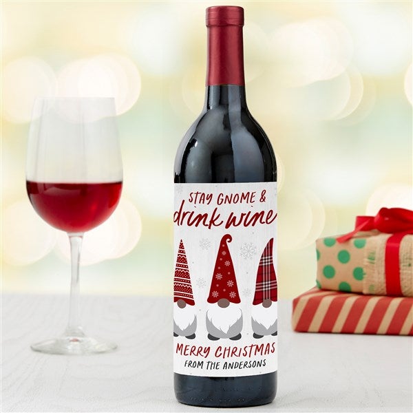 Personalized Wine Bottle Label - Christmas Gnome  - 37223