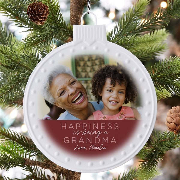 Happiness Is Being A Grandparent Personalized Photo White Enamel Ornament  - 37294
