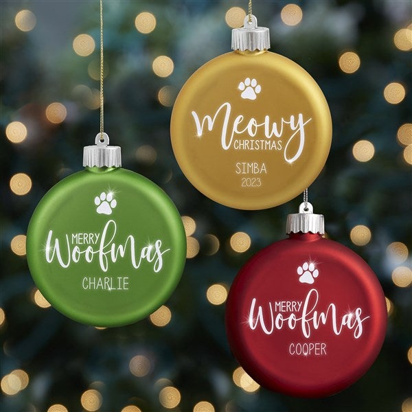 Merry Woofmas Personalized Dog LED Green Glass Ornament