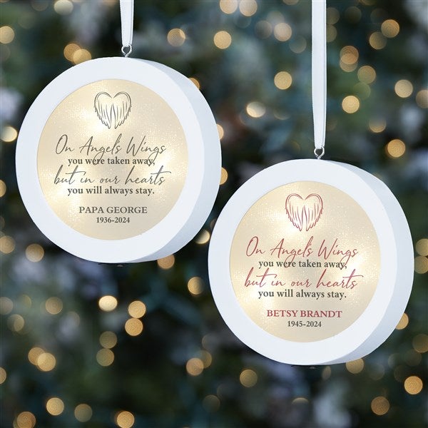 Personalized Memorial LED Light Ornament - On Angel's Wings - 37308