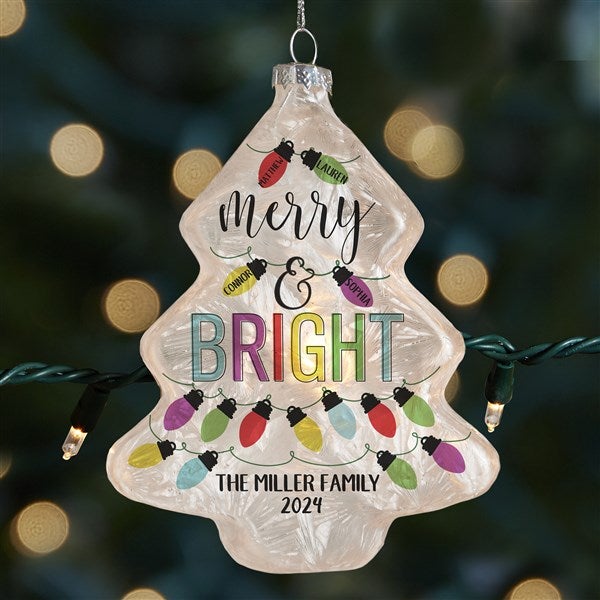Personalized Frosted Tree Lightable Ornament - Merry & Bright Family - 37312