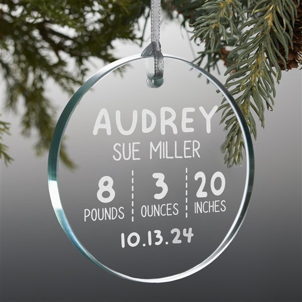 Engraved Glass Christmas Ornament - Newly Loved Baby Info - 37360