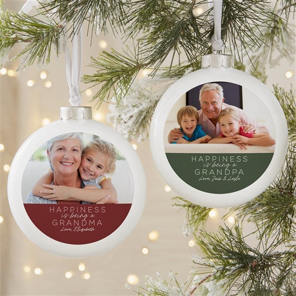 Personalized Photo Slim Globe Ornament - Happiness Is Being A Grandparent - 37363