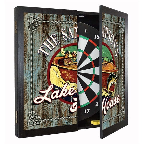 Personalized Lake House Dartboard & Cabinet Set  - 37384D