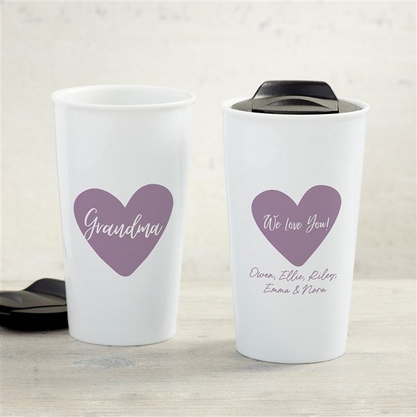 Personalized 12 oz. Double-Wall Ceramic Travel Mug - Family Heart - 37468