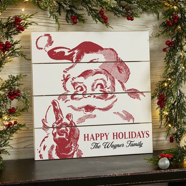 Retro Santa Personalized Christmas Wooden Shiplap Signs  - 37487