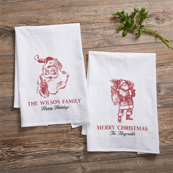 Retro Santa Personalized Christmas Flour Sack Towel  - 37494