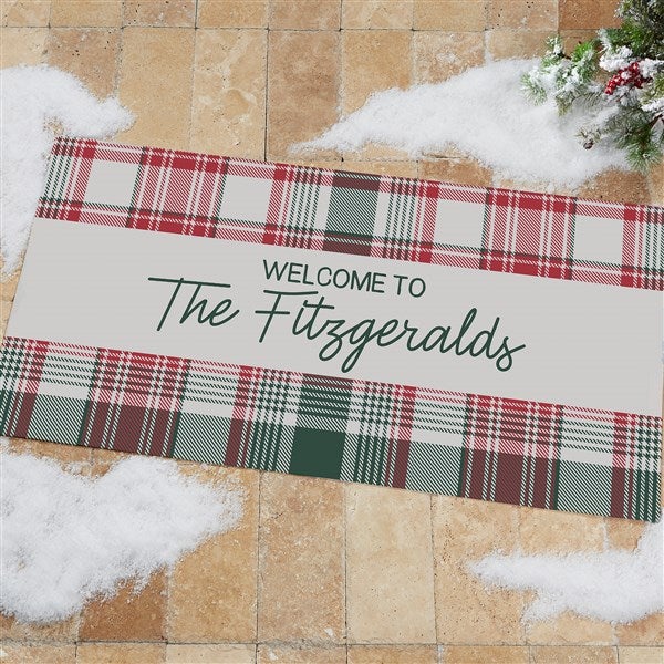 Fresh Plaid Personalized Oversized Christmas Doormat Large