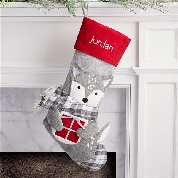 Corduroy Plaid Character Embroidered Christmas Stockings  - 37523