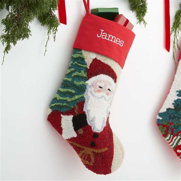 Classic Santa Embroidered Hooked Christmas Stocking