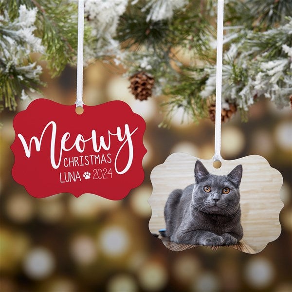 Personalized Photo Metal Ornament - Merry Meowy - 37563