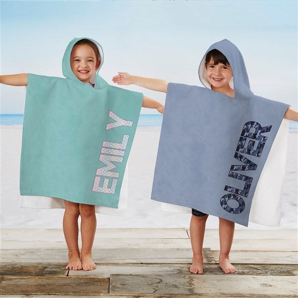 Personalized Kids Poncho Beach Towel - Pop Pattern - 37594