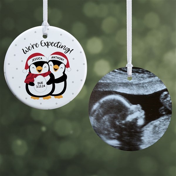 We're Expecting Penguin Personalized Christmas Ornament  - 37735