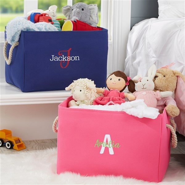 Playful Name Embroidered Kid's Room Storage Tote Pink