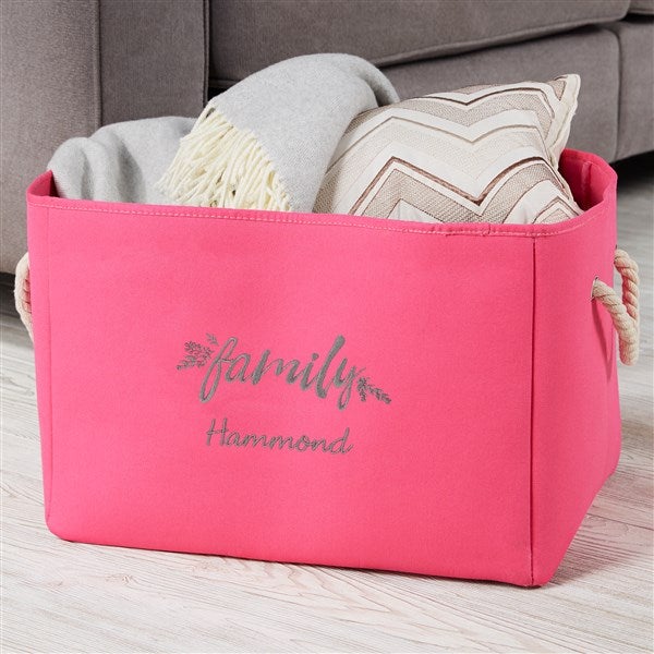 Cozy Home Embroidered Storage Tote Pink