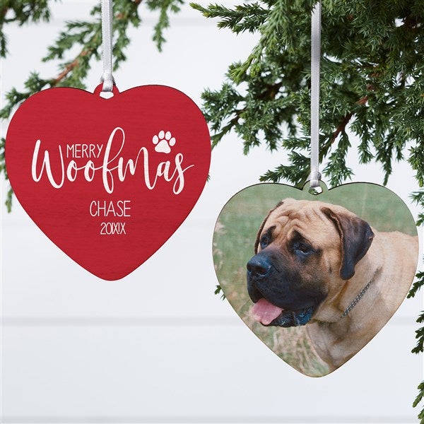 Merry Woofmas Personalized Heart Ornament  - 37773