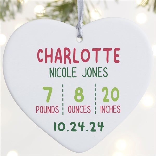 Newly Loved Baby Info Personalized Heart Christmas Ornament  - 37777